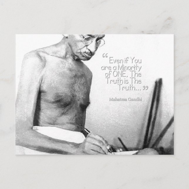Cartão Postal Mahatma Gandhi Citação, Minoria de Um, Verdade (Frente)