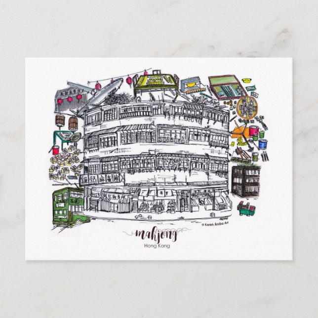 Cartão Postal Mahjong em Hong Kong (Frente)