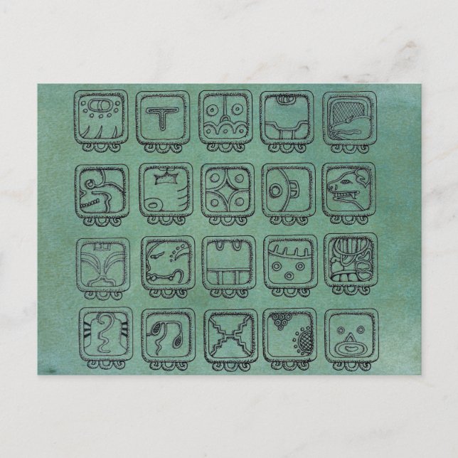 Cartão Postal Maias - Sinais do Dia Asteca em Verde (Frente)