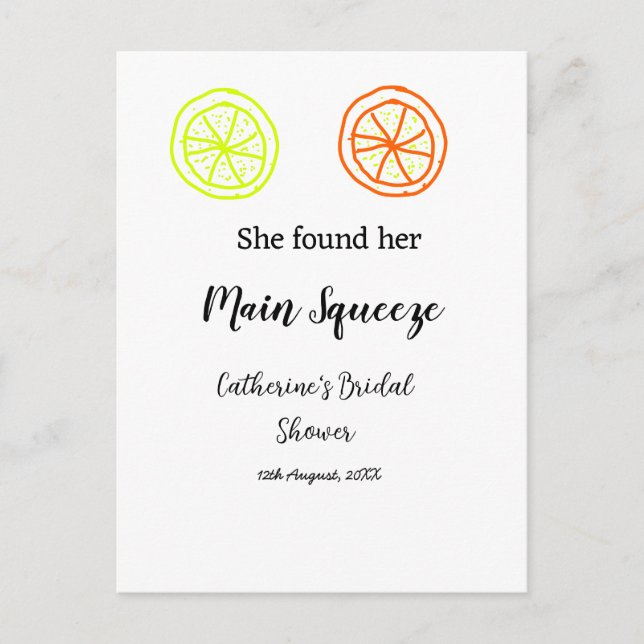 Cartão Postal Main Squeeze limão cítrico chá de noiva adicionar  (Frente)