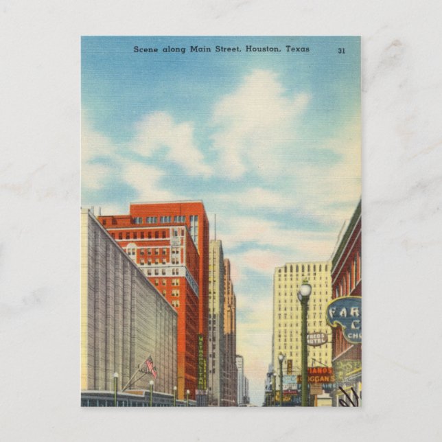 Cartão Postal Main Street, Houston, Texas (Frente)