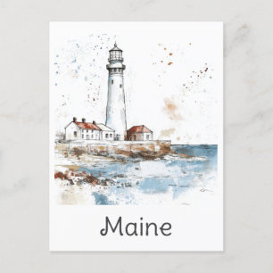 Cartão Postal Maine Coast Lighthouse Watercolor Viagem
