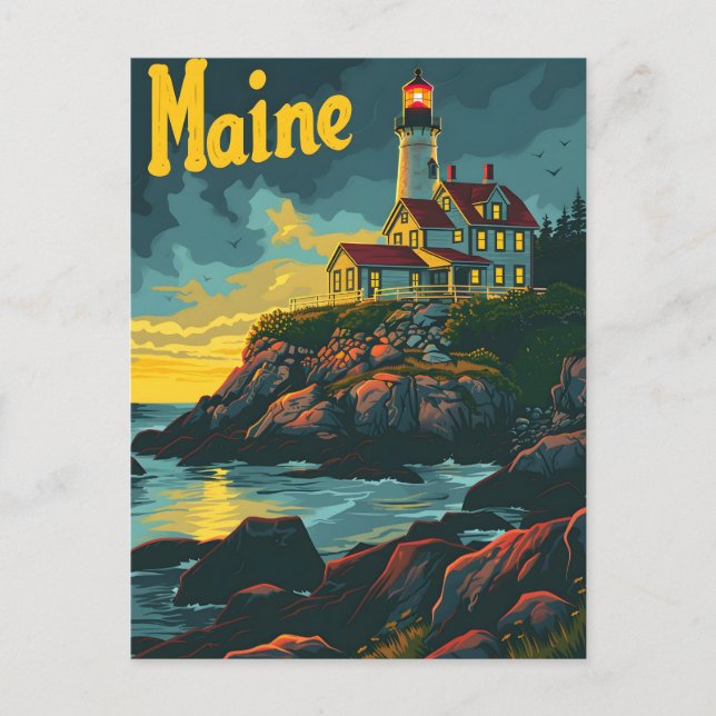 Cartão Postal Maine Coastal Beacon: Majestade dos Faróis (Frente)