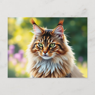 Cartão Postal Maine Coon Cat Fluffy na Natureza