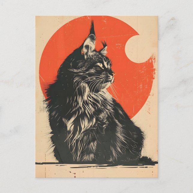 Cartão Postal Maine Coon Cat Vintage Art (Frente)