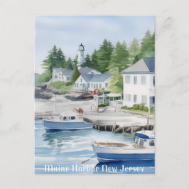 Cartão Postal Maine Harbour New Jersey Watercolor Art