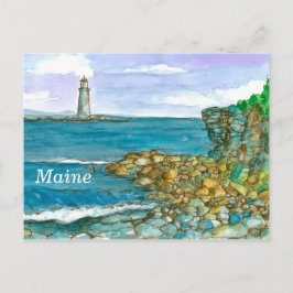 Cartão Postal Maine Lighthouds Rocks Calm Ocean