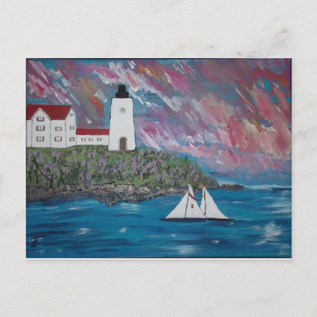 Cartão Postal Maine Lighthouse Painting (Frente)