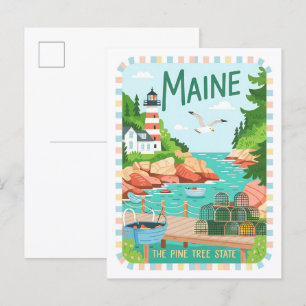 Cartão Postal Maine, Pine Tree State USA Summer Viagem