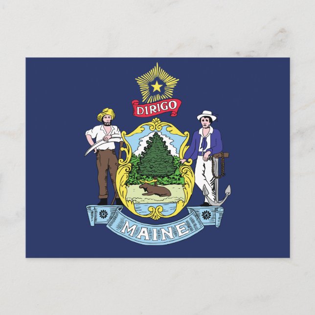 Cartão Postal Maine State Flag Pine Tree State Seal & Moose (Frente)