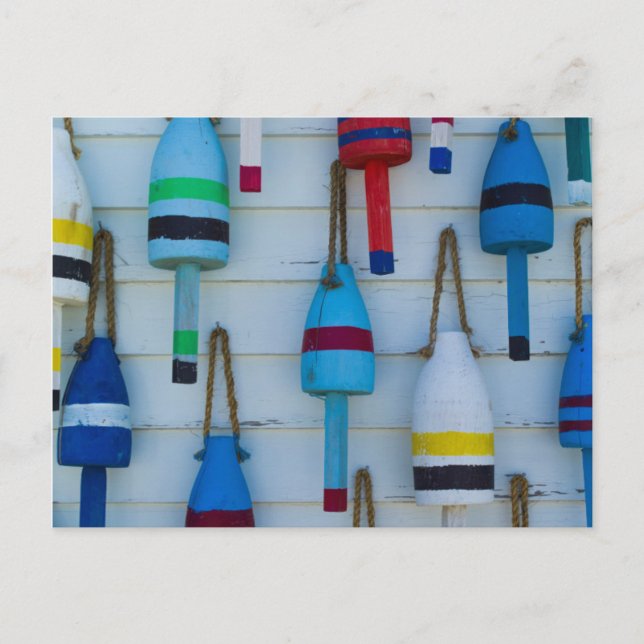 Cartão Postal Maine, Stonington, boias decorativas de lagosta (Frente)