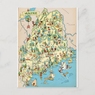 Cartão Postal Maine Vintage Map