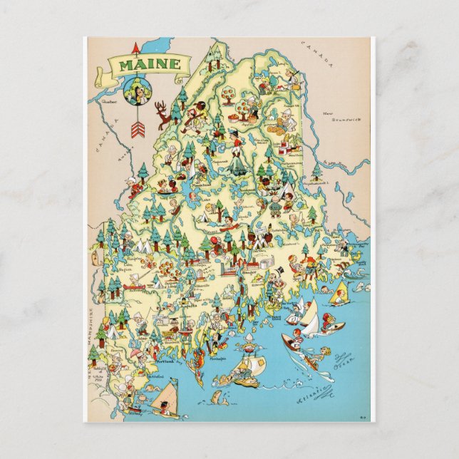 Cartão Postal Maine Vintage Map (Frente)
