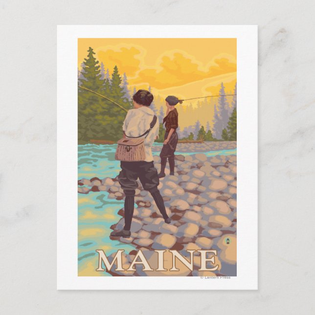 Cartão Postal MaineWomen Voa Cena de Pesca (Frente)