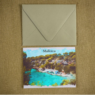 Cartão Postal Maiorca Espanha Aquarela Vista Panorâmica Paisagem