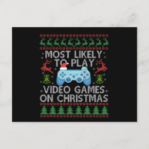 Cartão Postal Mais Propenso a Jogar Video Games Natal Família 