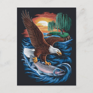 Cartão Postal Majestade no voo: Águia Sofrendo sobre Peixe