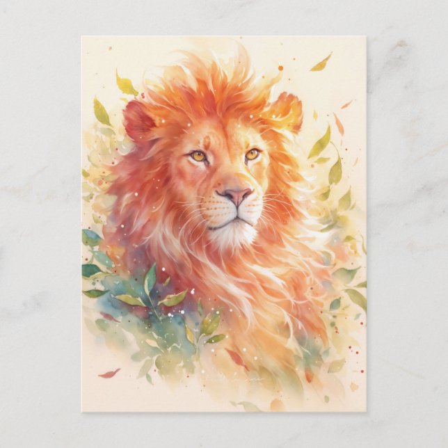 Cartão Postal Majestic Orange Lion Autumn Leaf (Frente)