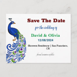 Cartão Postal Majestic Peacock Wedding Save The Date Postcard