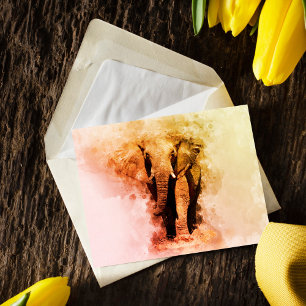 Cartão Postal Majestoso Elefante Africano Macho Andando Aquarela