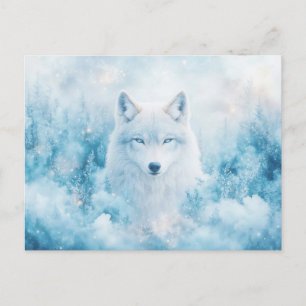 Cartão Postal Majestoso Lobo Branco na Floresta de Inverno Gelad