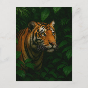 Cartão Postal Majestoso retrato de tigre de Bengala na selva, vi