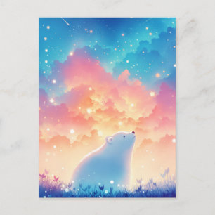 Cartão Postal Majestoso Urso Polar Sob o Céu de Estrelas Cadente