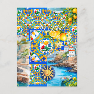 Cartão Postal Majolica, limão, azulejos sicilianos,