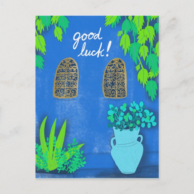 Cartão Postal Majorelle Gardens Blue La Jardin GOOD LUCK (Frente)
