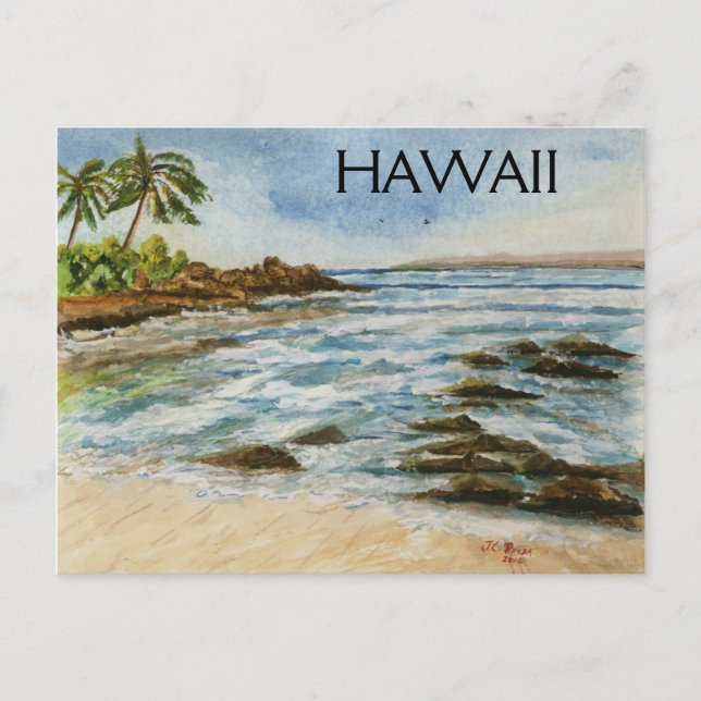 Cartão Postal Makena Cove Hawaii Beach Watercolor (Frente)
