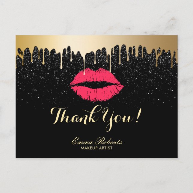 Cartão Postal Makeup Artist Dourado Drives Red Lábios Salon Obri (Frente)