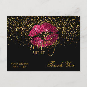 Cartão Postal Makeup Artist Hot Pink Lábios em Preto