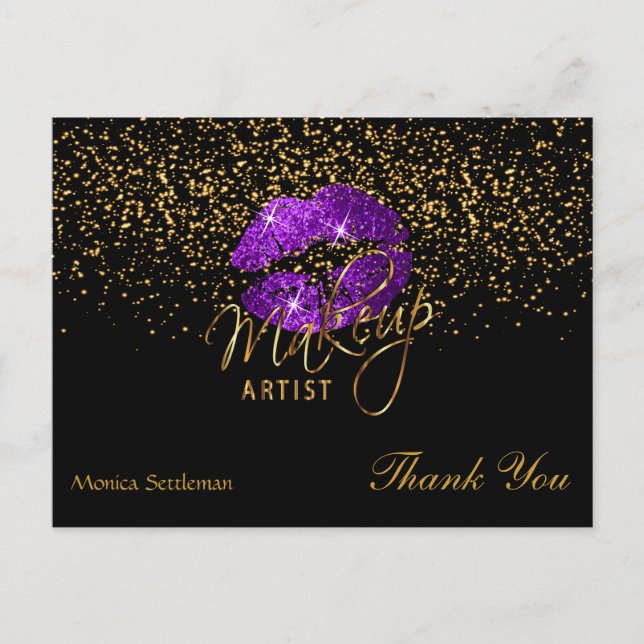 Cartão Postal Makeup Artist Purple Lábios em Preto (Frente)