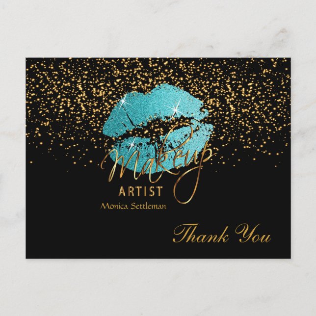 Cartão Postal Makeup Artist  Teal Lips on Black (Frente)