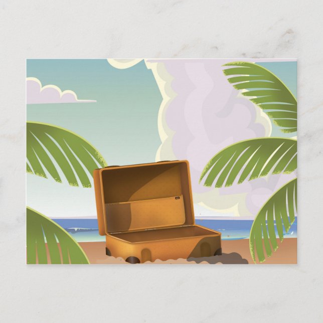 Cartão Postal Mala aberta em uma praia (Frente)
