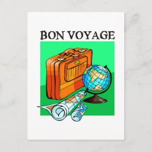 Cartão Postal Mala, bagagem, mapa e globo: Bon Voyage!