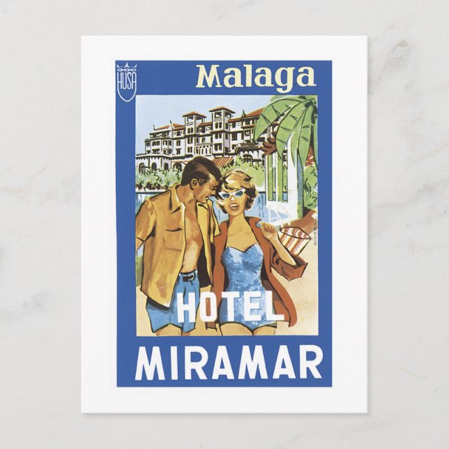 Cartão Postal Malaga Hotel Miramar (Frente)