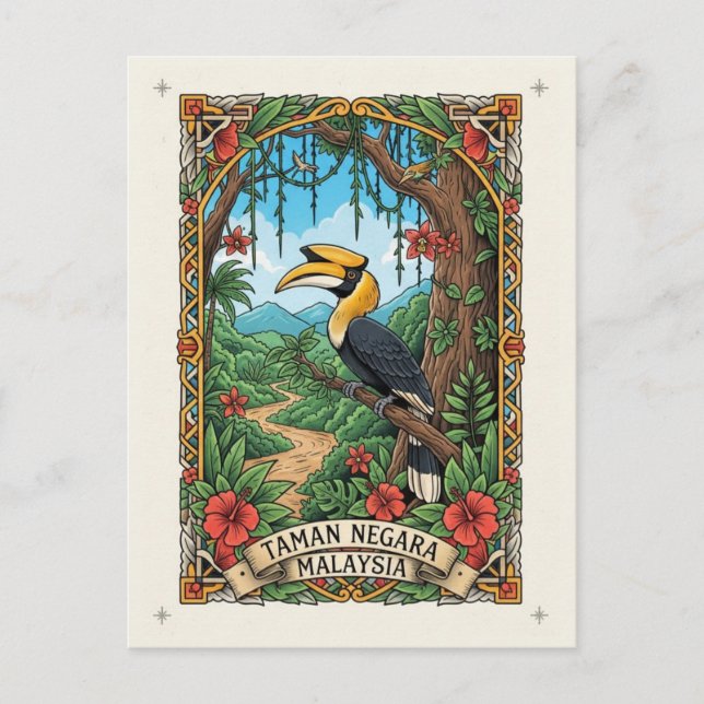Cartão Postal Malásia Taman Negara Hornbill (Frente)