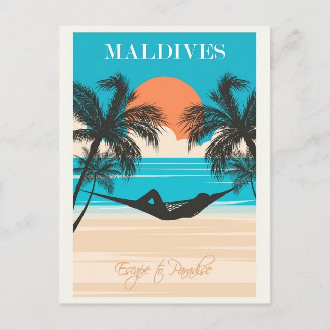 Cartão Postal Maldivas Vintage Beach Viagem (Frente)