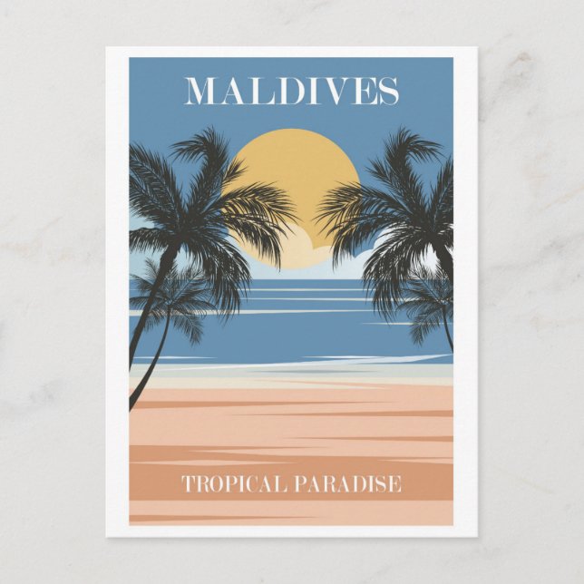 Cartão Postal Maldivas Vintage Tropical Beach Ocean Viagem (Frente)