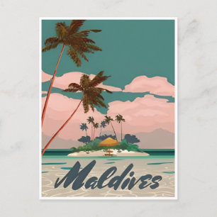 Cartão Postal Maldivas Vintage Tropical Beach Ocean Viagem