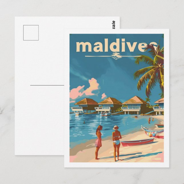 Cartão Postal Maldives Vintage Familiar Viagem (Frente/Verso)