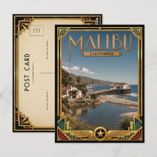 Cartão Postal Malibu Califórnia Arte Deco Vintage Era de Ouro