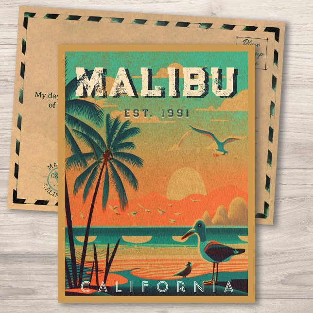 Cartão Postal Malibu California Retro Sunset Souvenirs 1950 (Criador carregado)
