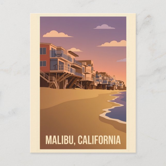 Cartão Postal Malibu California Vintage Travel Poster (Frente)