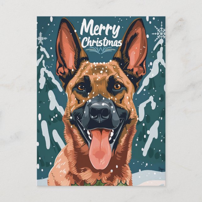 Cartão Postal Malinois Belga Feliz Natal (Frente)