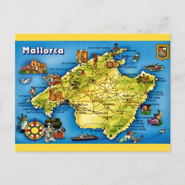 Cartão Postal Mallorca Spain Map Postcard (Frente)
