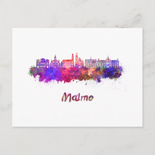Cartão Postal Malmo skyline em aquarela
