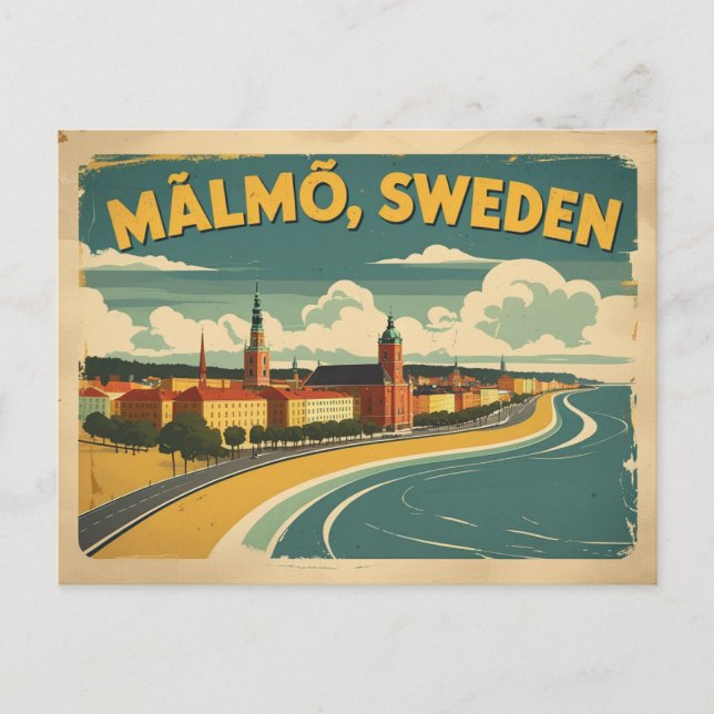 Cartão Postal Malmo Suecia, a moderna Gem Costeira (Frente)