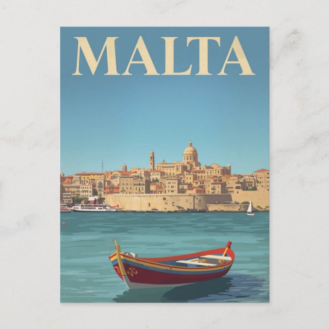 Cartão Postal Malta Harbor Vintage Travel Art (Frente)